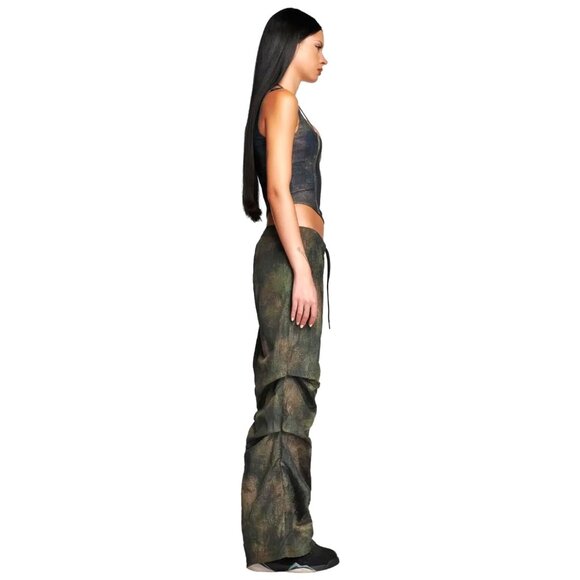 I AM GIA Ishta Green Camouflage Camo Relaxed Fit Wide Leg Parachute Pants sz S - Picture 5 of 12